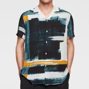 Zara Abstract Print Relaxed Fit Button Down Shirt Size M